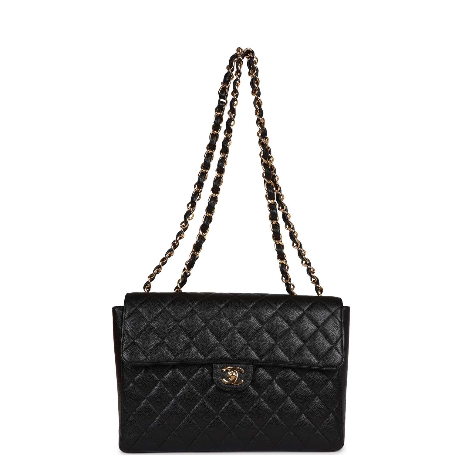 Chanel Vintage Jumbo Classic Single Flap Bag Black Caviar Gold Hardware