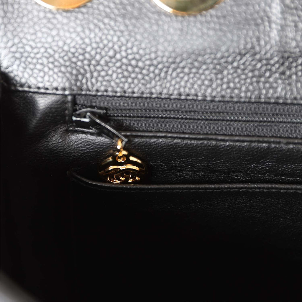 Chanel Vintage Jumbo Classic Single Flap Bag Black Caviar Gold Hardware