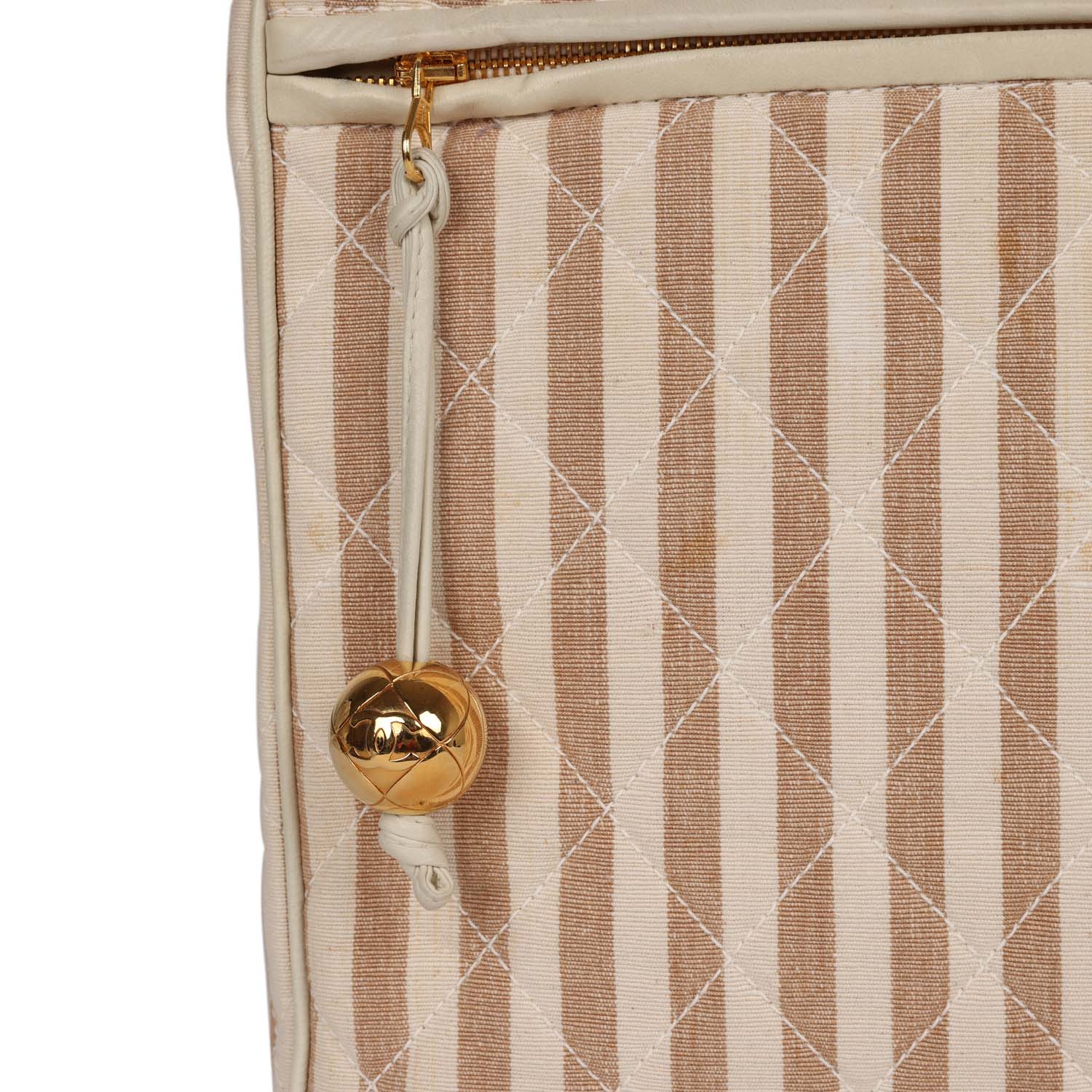 Chanel Vintage XXL Travel Flap Bag Striped Linen Gold Hardware