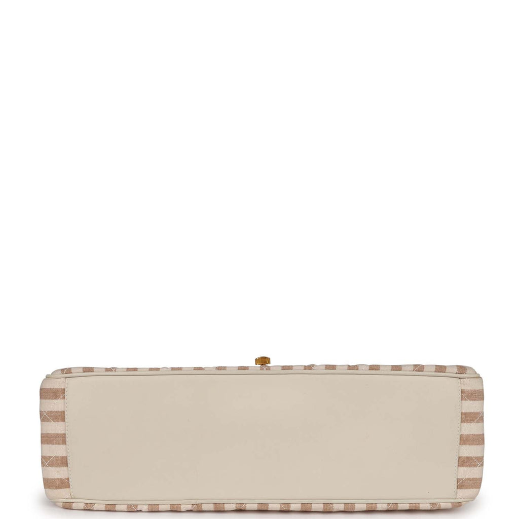 Chanel Vintage XXL Travel Flap Bag Striped Linen Gold Hardware