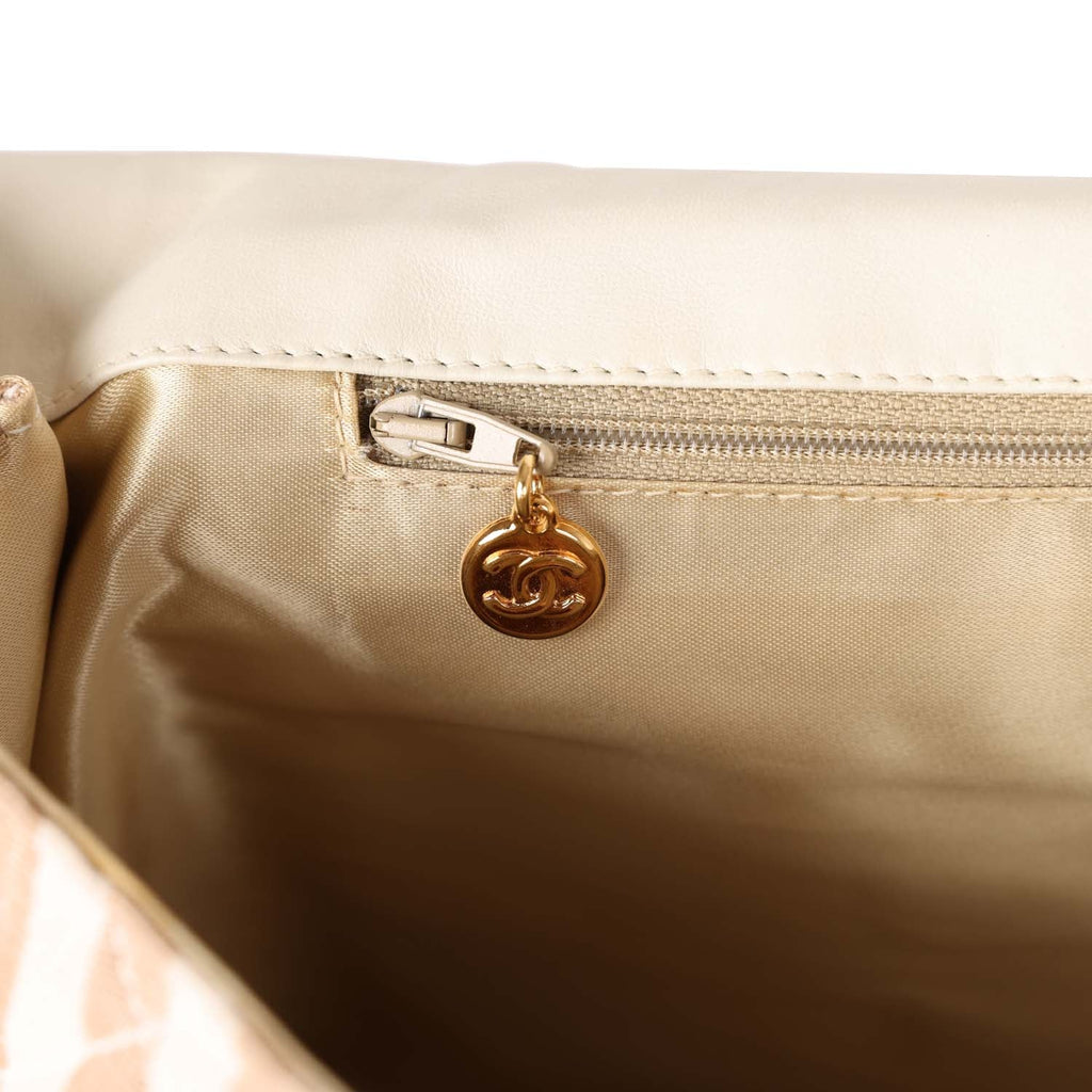 Chanel Vintage XXL Travel Flap Bag Striped Linen Gold Hardware
