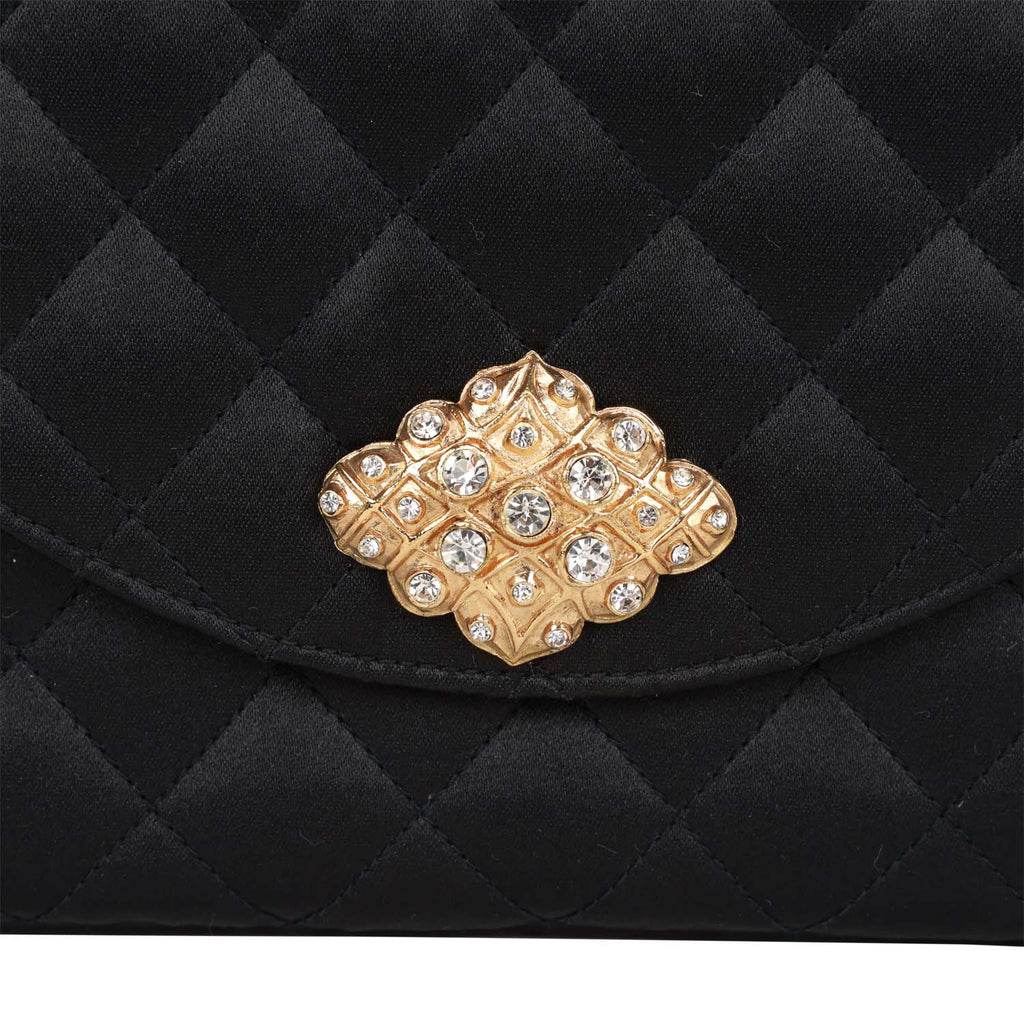 Chanel Vintage Gripoix Pearl Chain Bag Black Satin Gold Hardware
