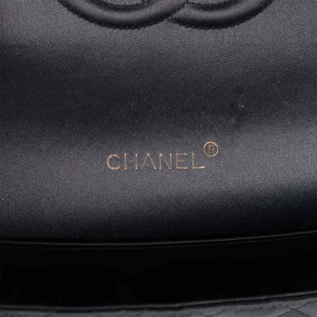Chanel Vintage Gripoix Pearl Chain Bag Black Satin Gold Hardware