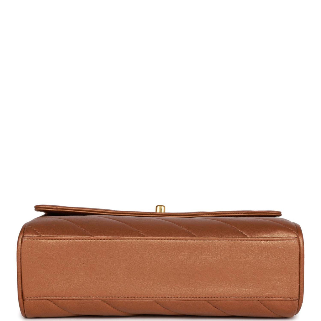 Chanel Vintage Flap Bag Bronze Diagonal Quilted Calfskin Gold Hardware