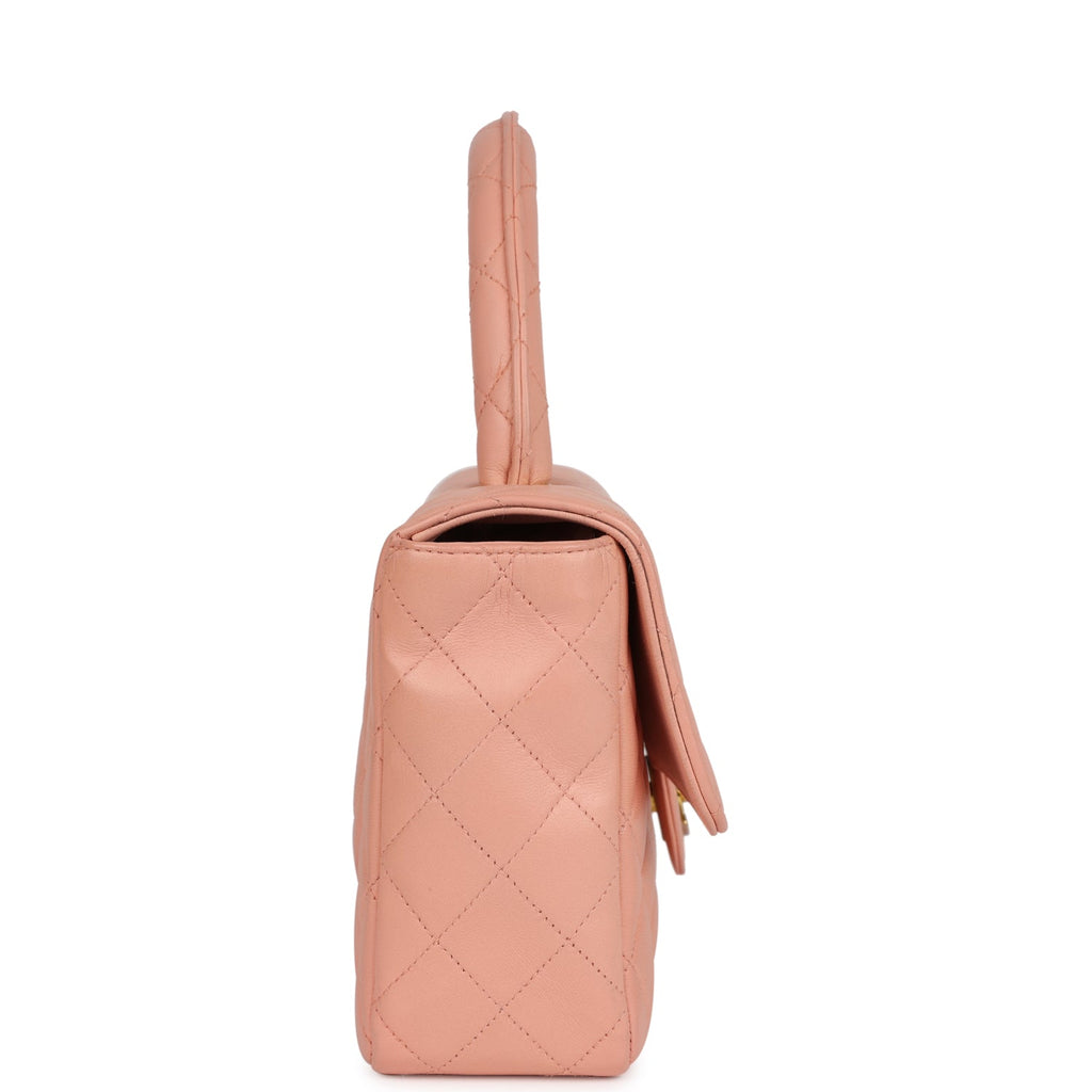 Chanel Vintage Kelly Parent and Child Flap Bag Set Pink Lambskin Gold Hardware