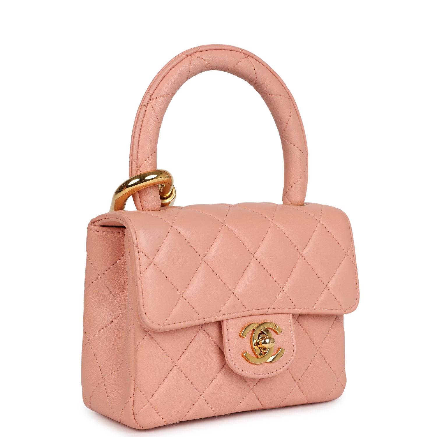 Chanel Vintage Kelly Parent and Child Flap Bag Set Pink Lambskin Gold Hardware