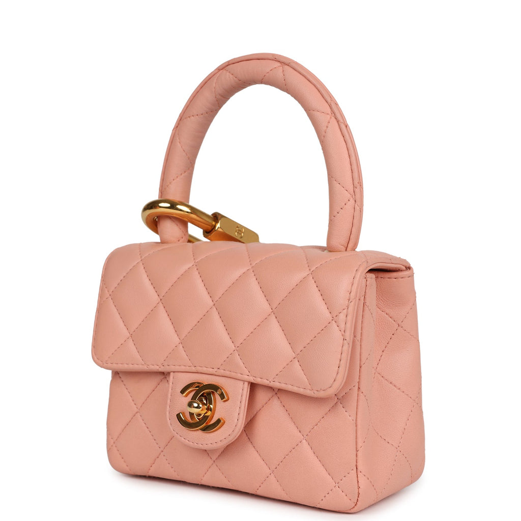Chanel Vintage Kelly Parent and Child Flap Bag Set Pink Lambskin Gold Hardware