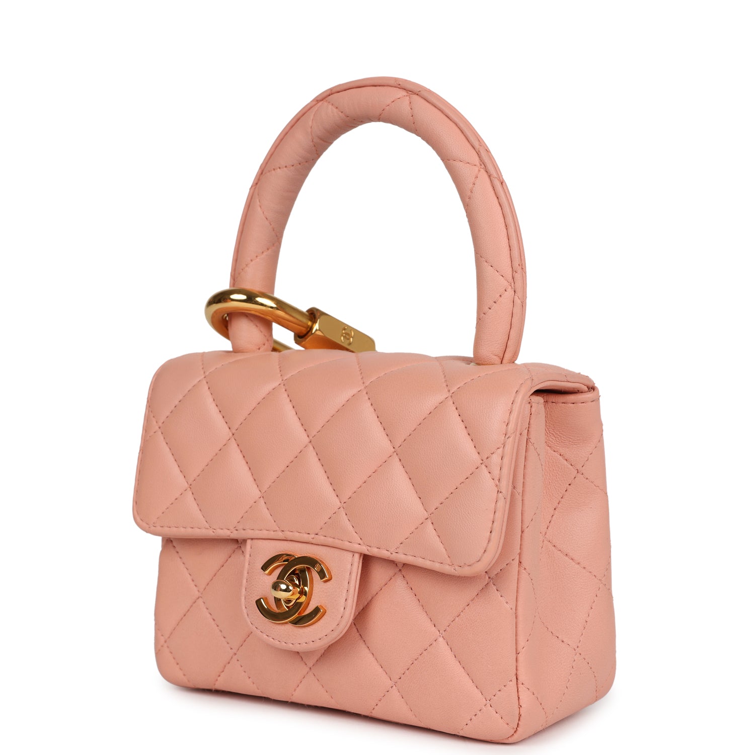 Chanel Vintage Kelly Parent and Child Flap Bag Set Pink Lambskin Gold Hardware