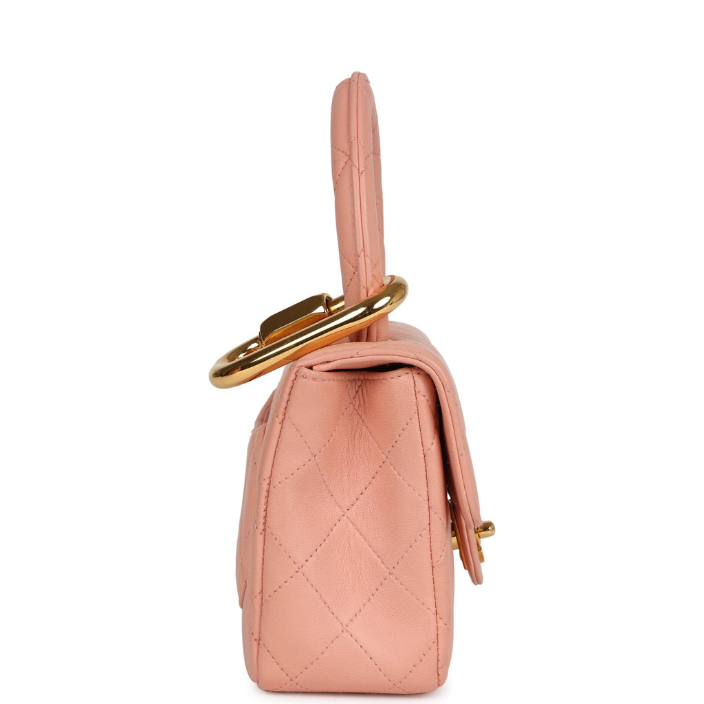 Chanel Vintage Kelly Parent and Child Flap Bag Set Pink Lambskin Gold Hardware