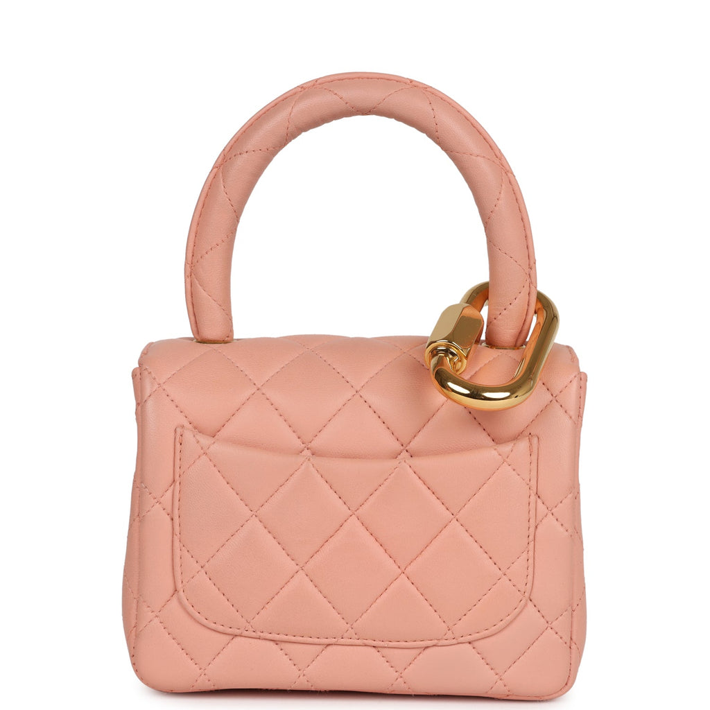 Chanel Vintage Kelly Parent and Child Flap Bag Set Pink Lambskin Gold Hardware