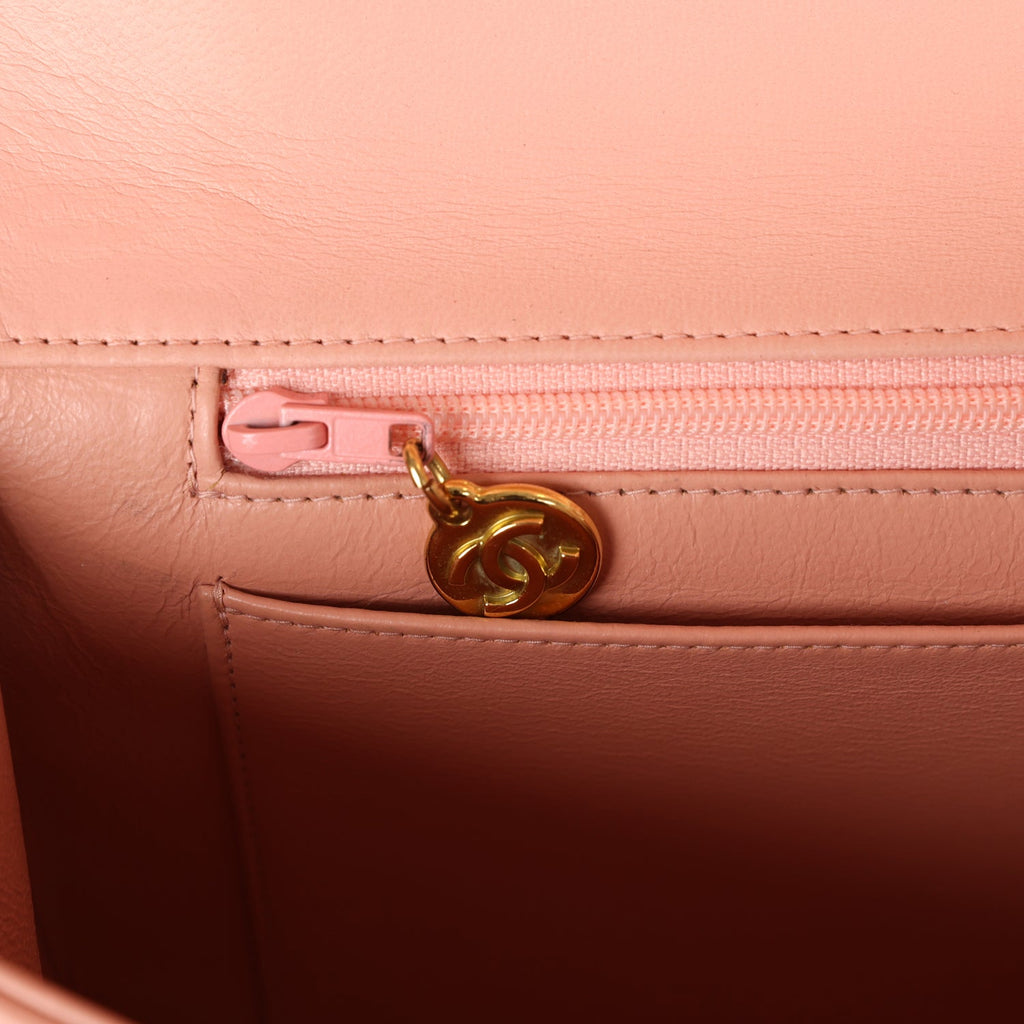 Chanel Vintage Kelly Parent and Child Flap Bag Set Pink Lambskin Gold Hardware