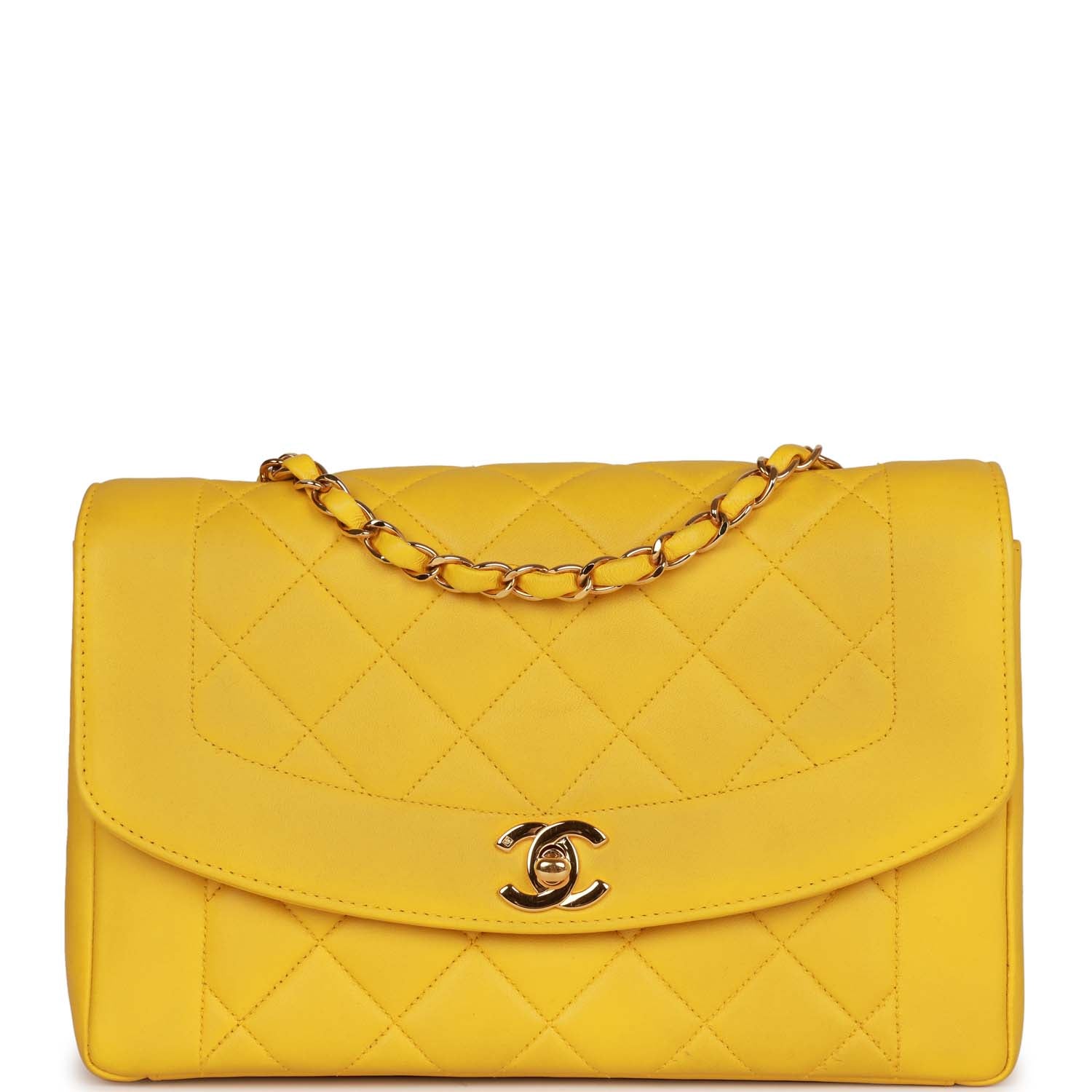 Chanel Vintage Medium Diana Flap Bag Yellow Lambskin Gold Hardware