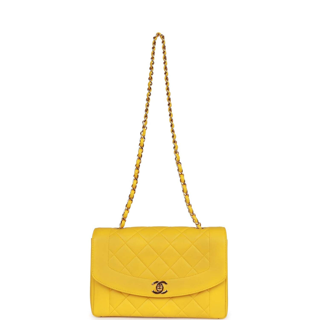 Chanel Vintage Medium Diana Flap Bag Yellow Lambskin Gold Hardware