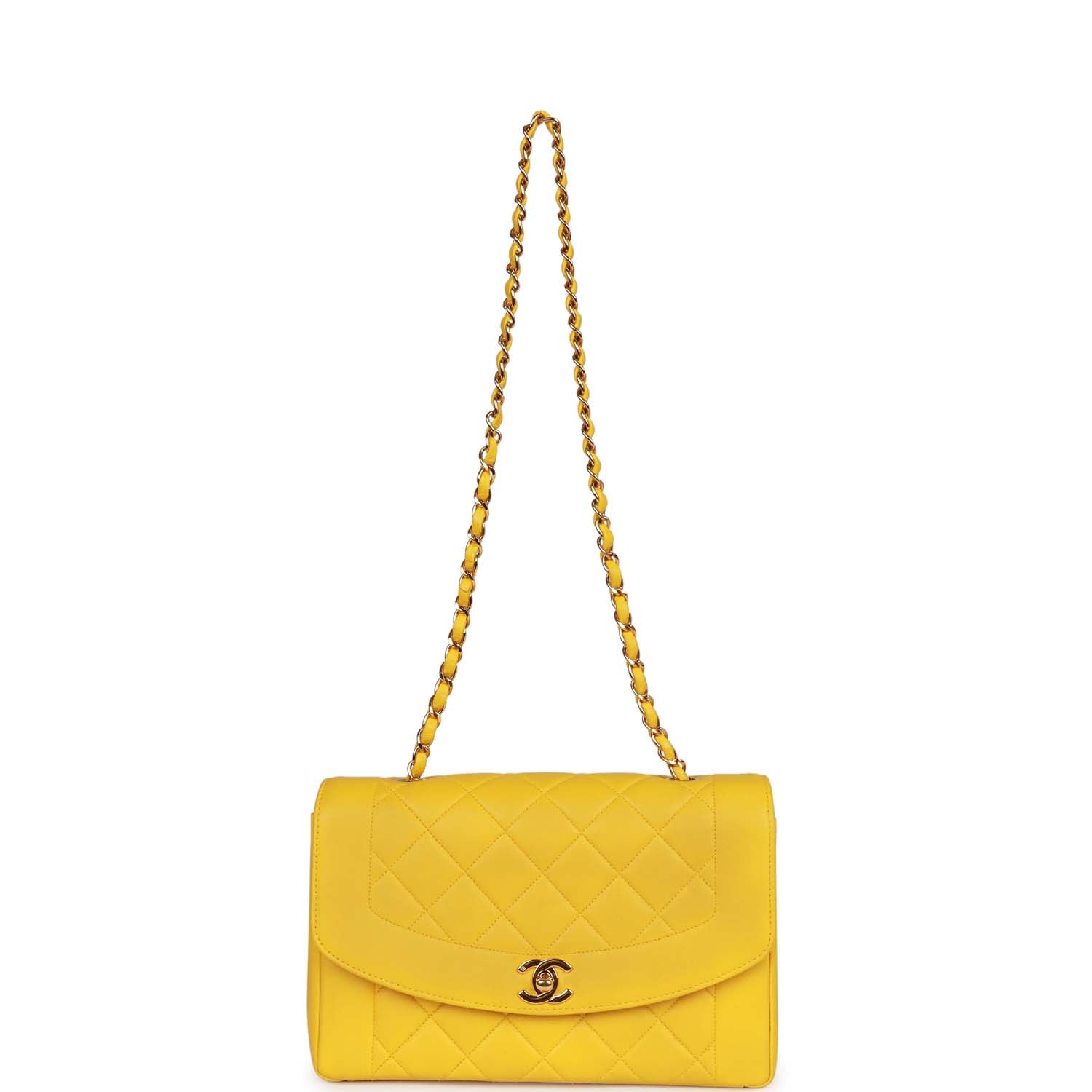 Chanel Vintage Medium Diana Flap Bag Yellow Lambskin Gold Hardware