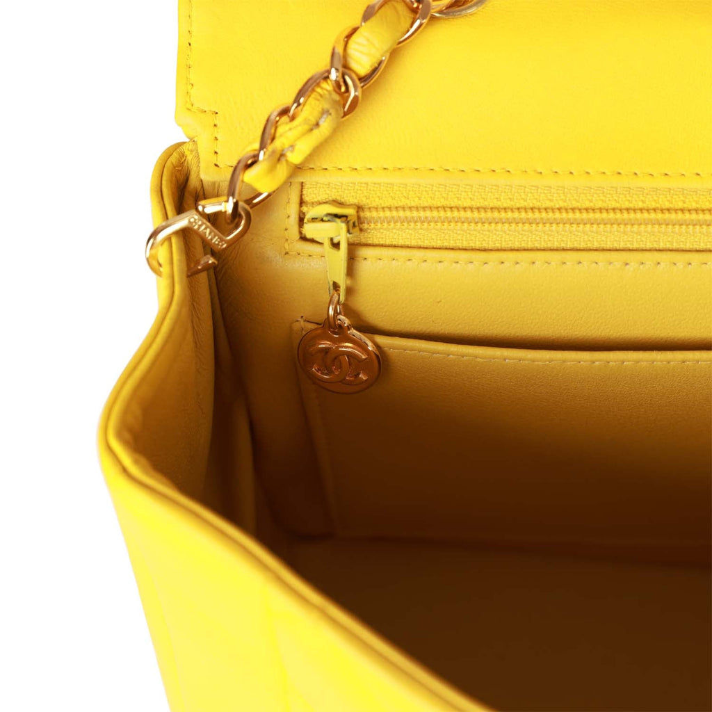 Chanel Vintage Medium Diana Flap Bag Yellow Lambskin Gold Hardware