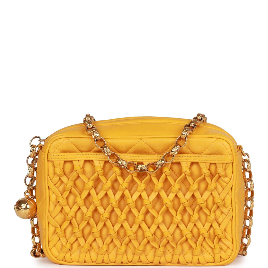 Chanel Vintage Knotted Camera Bag Yellow Lambskin Gold Hardware