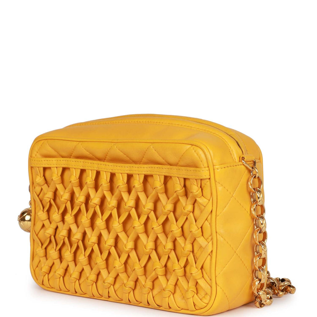 Chanel Vintage Knotted Camera Bag Yellow Lambskin Gold Hardware