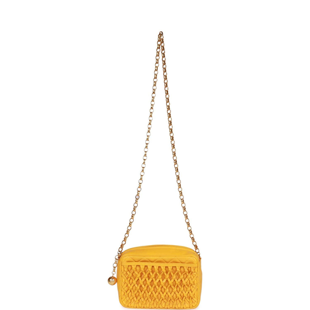 Chanel Vintage Knotted Camera Bag Yellow Lambskin Gold Hardware
