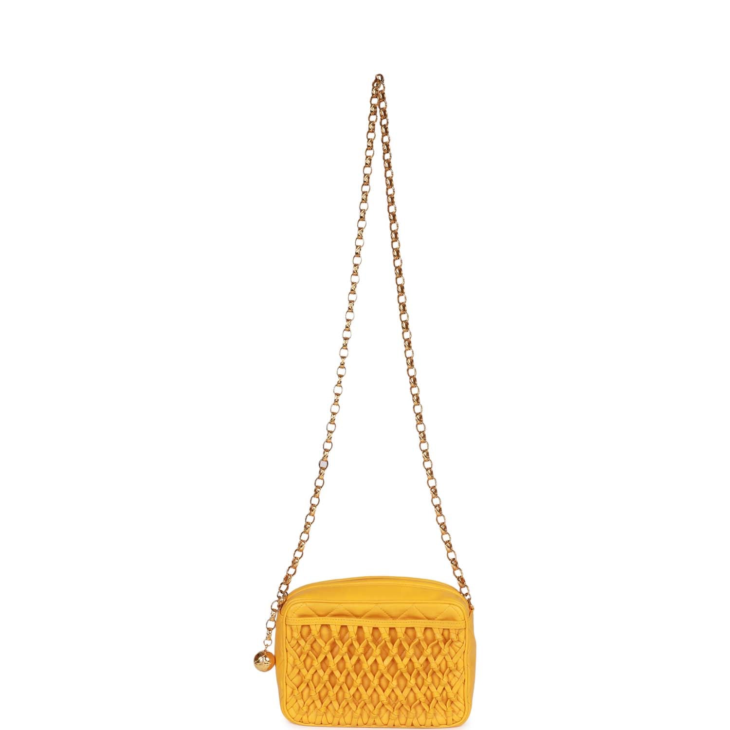Chanel Vintage Knotted Camera Bag Yellow Lambskin Gold Hardware