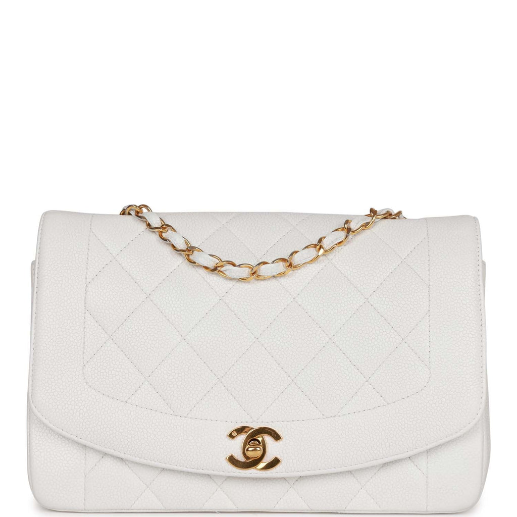 Chanel Vintage Medium Diana Flap Bag White Caviar Gold Hardware