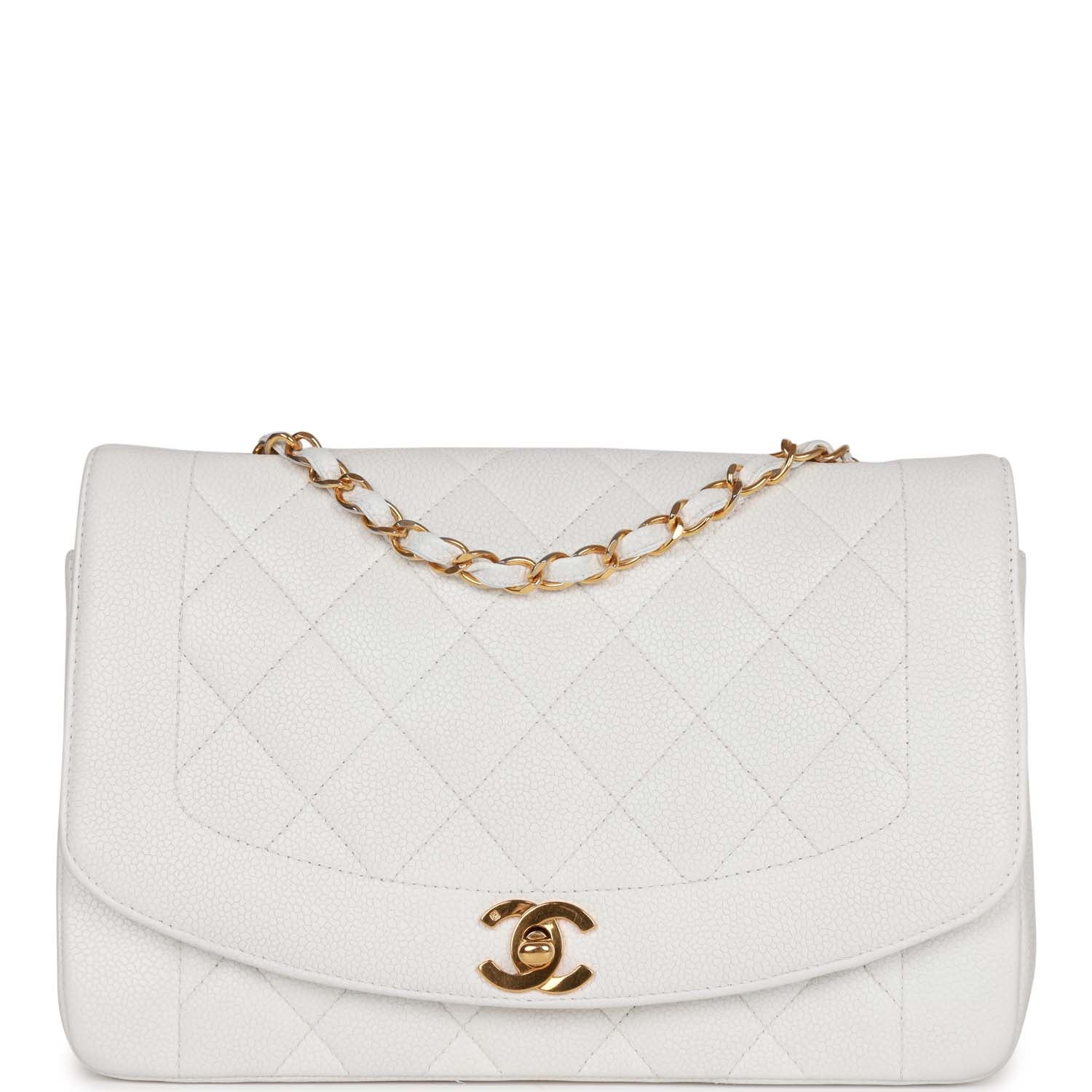 Chanel Vintage Medium Diana Flap Bag White Caviar Gold Hardware