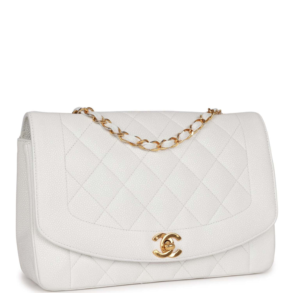 Chanel Vintage Medium Diana Flap Bag White Caviar Gold Hardware