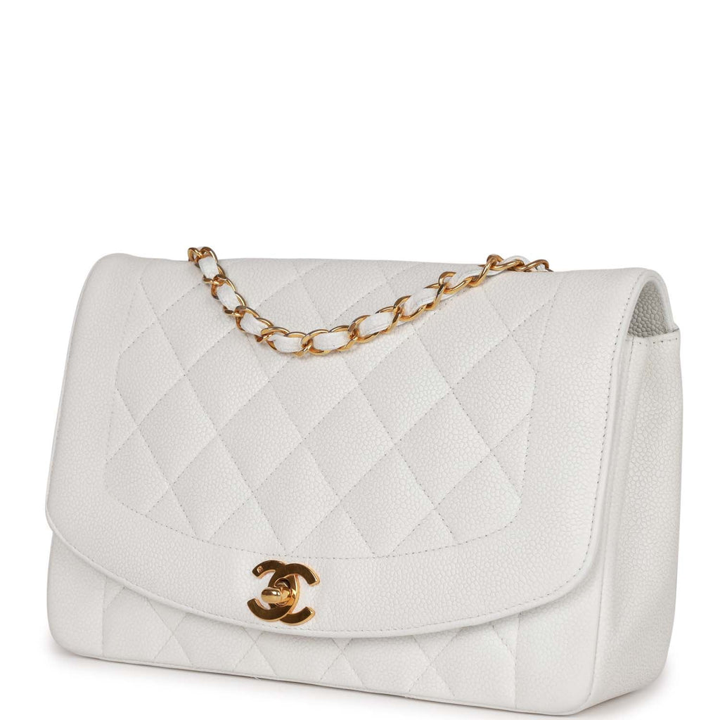 Chanel Vintage Medium Diana Flap Bag White Caviar Gold Hardware