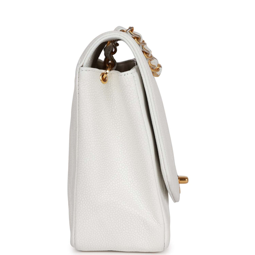 Chanel Vintage Medium Diana Flap Bag White Caviar Gold Hardware
