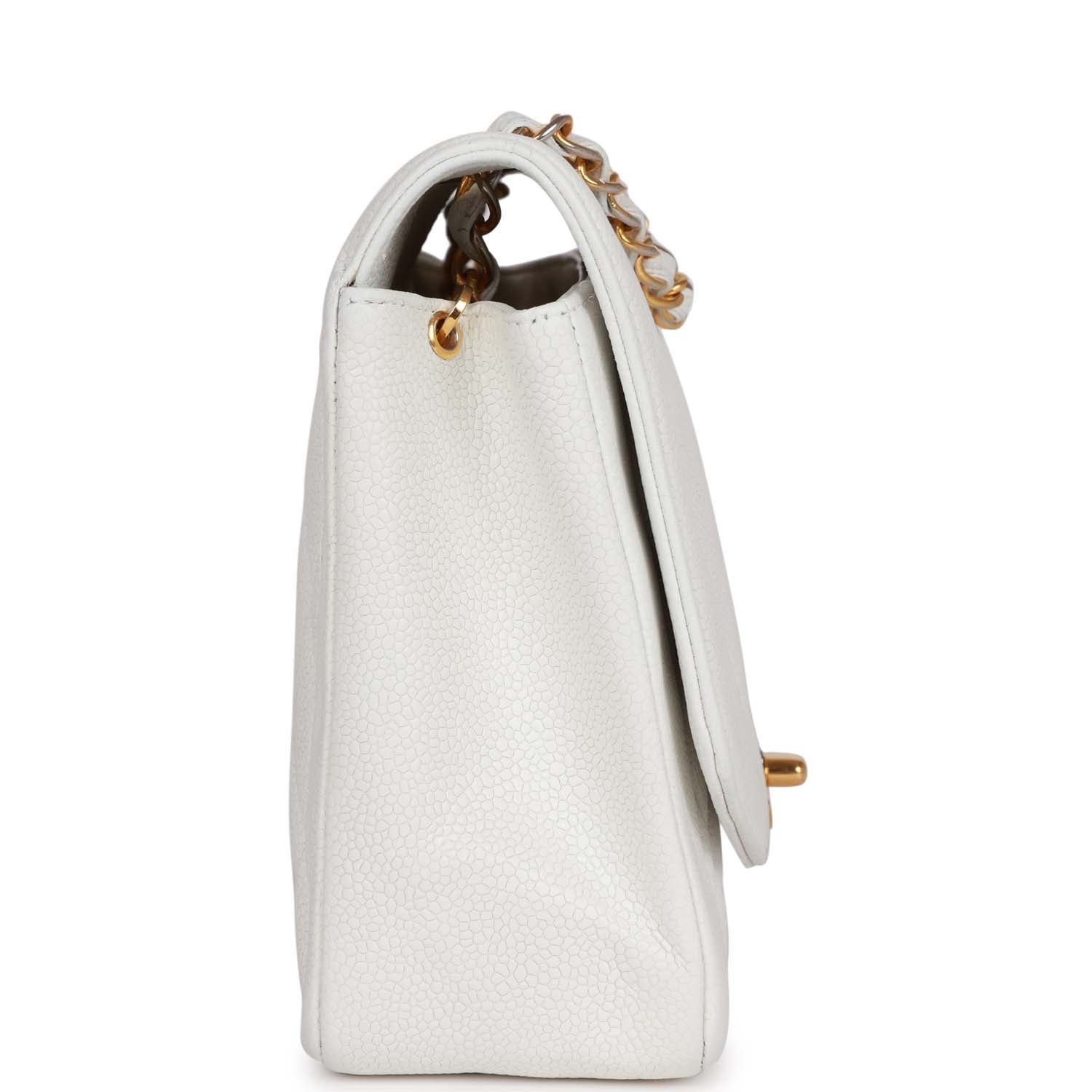 Chanel Vintage Medium Diana Flap Bag White Caviar Gold Hardware