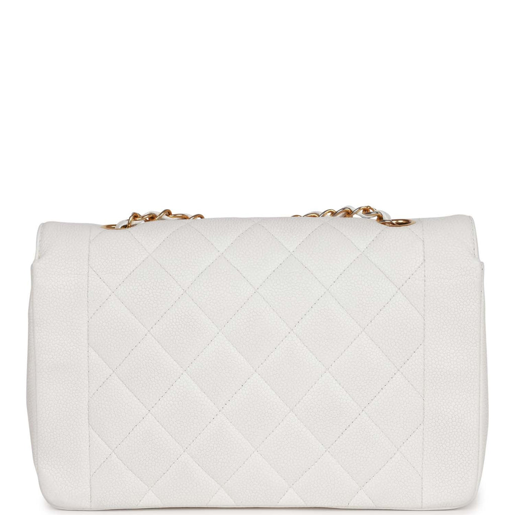 Chanel Vintage Medium Diana Flap Bag White Caviar Gold Hardware