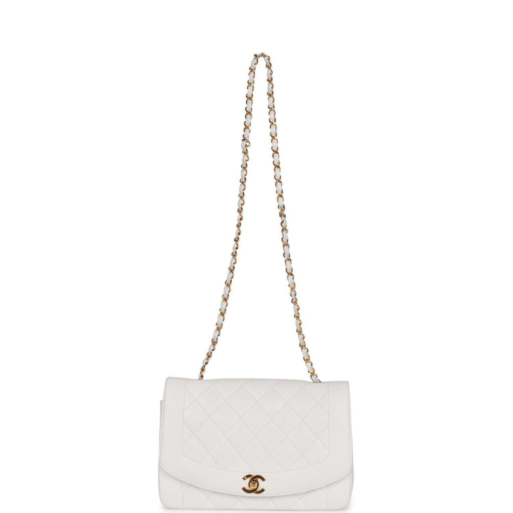 Chanel Vintage Medium Diana Flap Bag White Caviar Gold Hardware