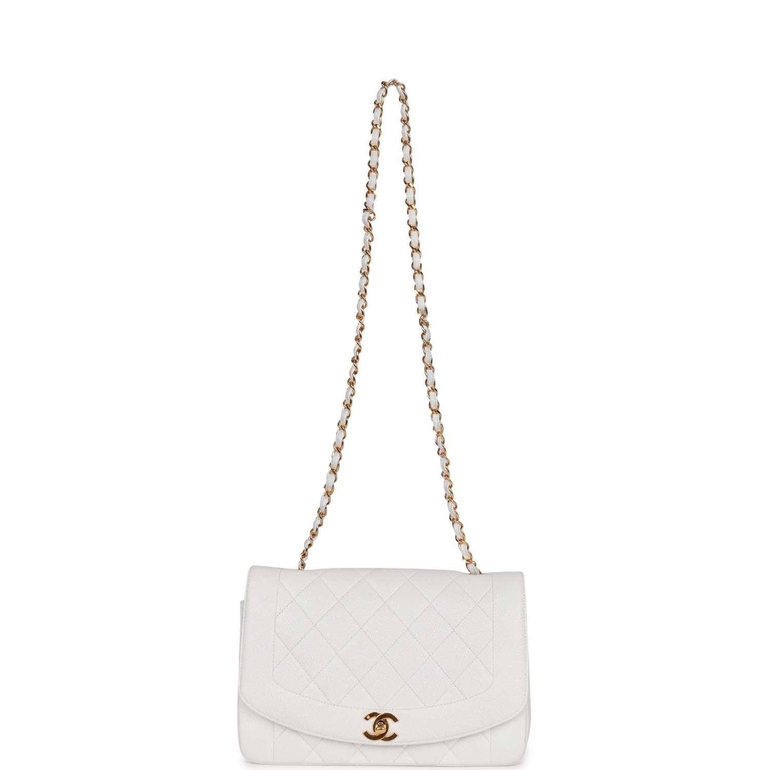Chanel Vintage Medium Diana Flap Bag White Caviar Gold Hardware