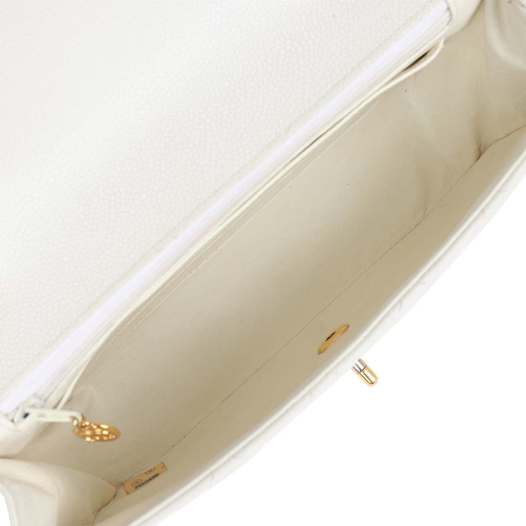 Chanel Vintage Medium Diana Flap Bag White Caviar Gold Hardware