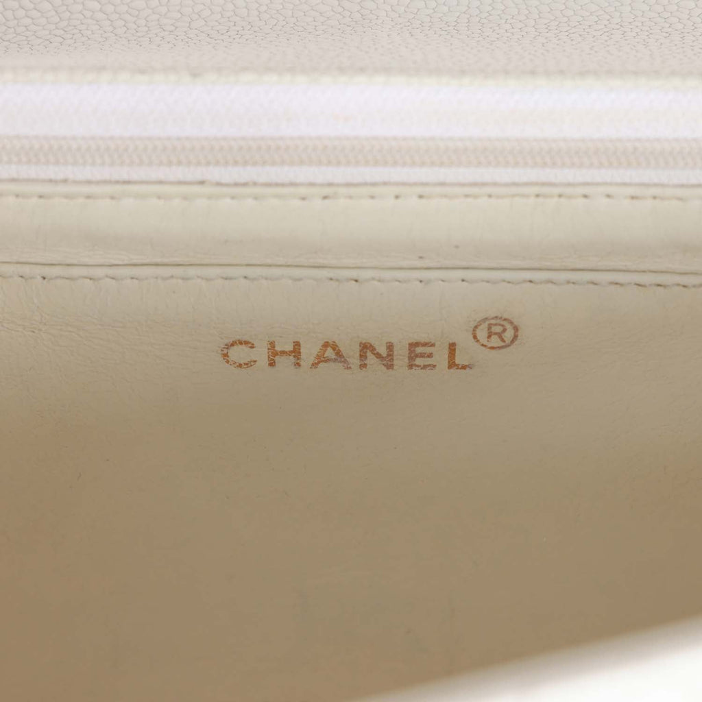 Chanel Vintage Medium Diana Flap Bag White Caviar Gold Hardware