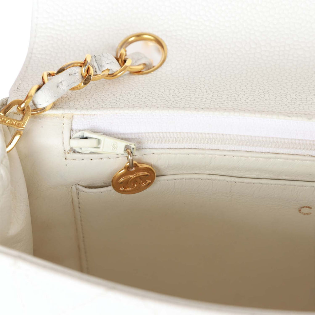 Chanel Vintage Medium Diana Flap Bag White Caviar Gold Hardware
