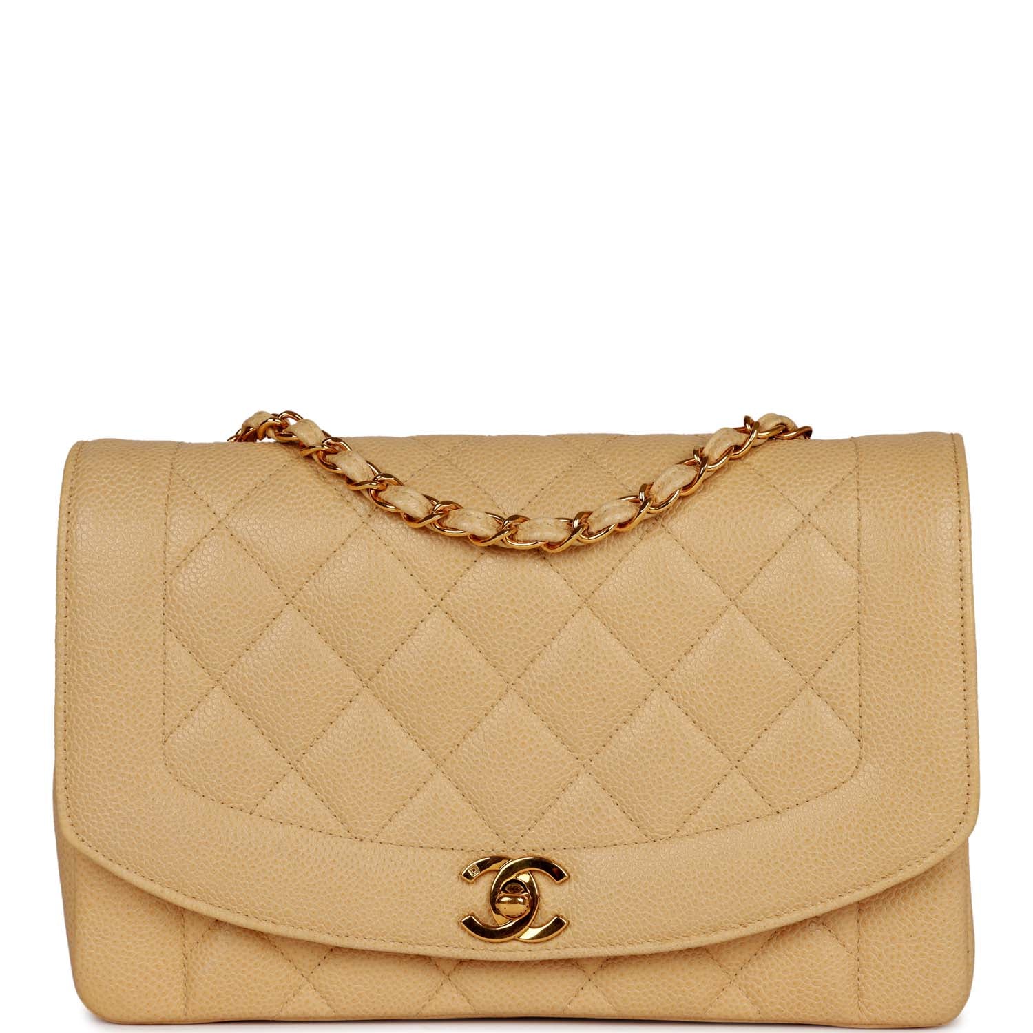 Chanel Vintage Medium Diana Flap Bag Beige Caviar Gold Hardware