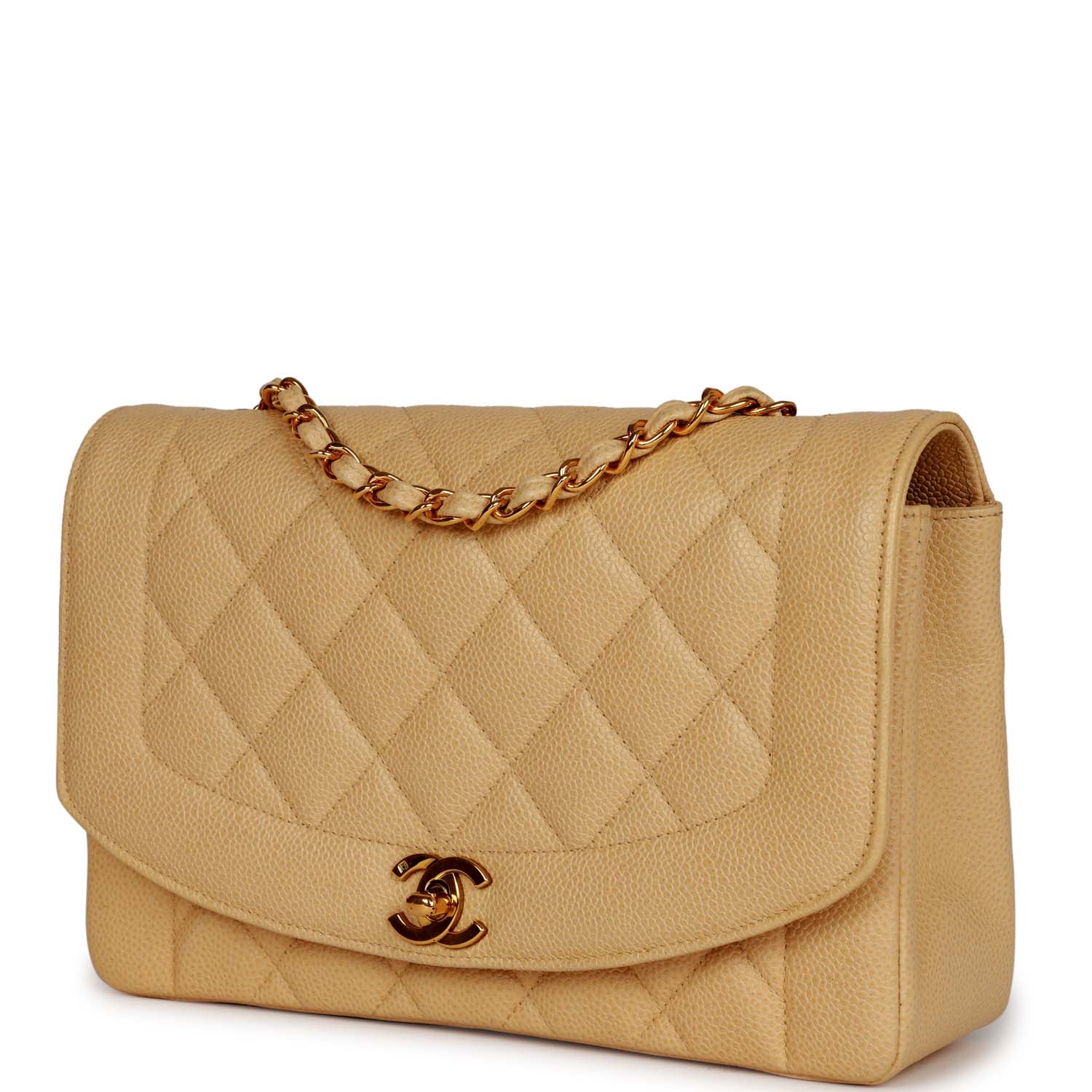 Chanel Vintage Medium Diana Flap Bag Beige Caviar Gold Hardware