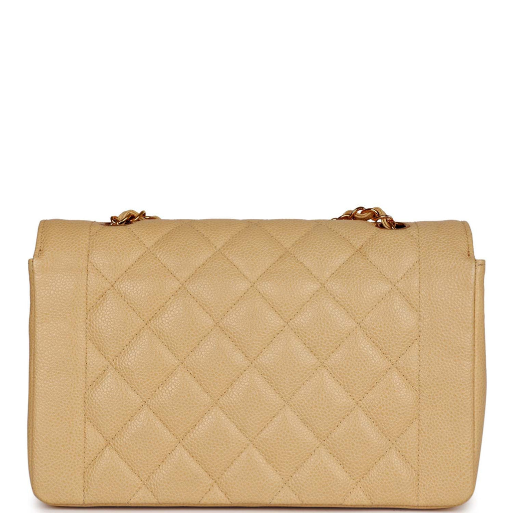 Chanel Vintage Medium Diana Flap Bag Beige Caviar Gold Hardware