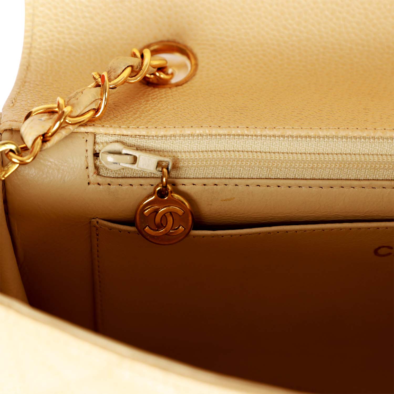 Chanel Vintage Medium Diana Flap Bag Beige Caviar Gold Hardware
