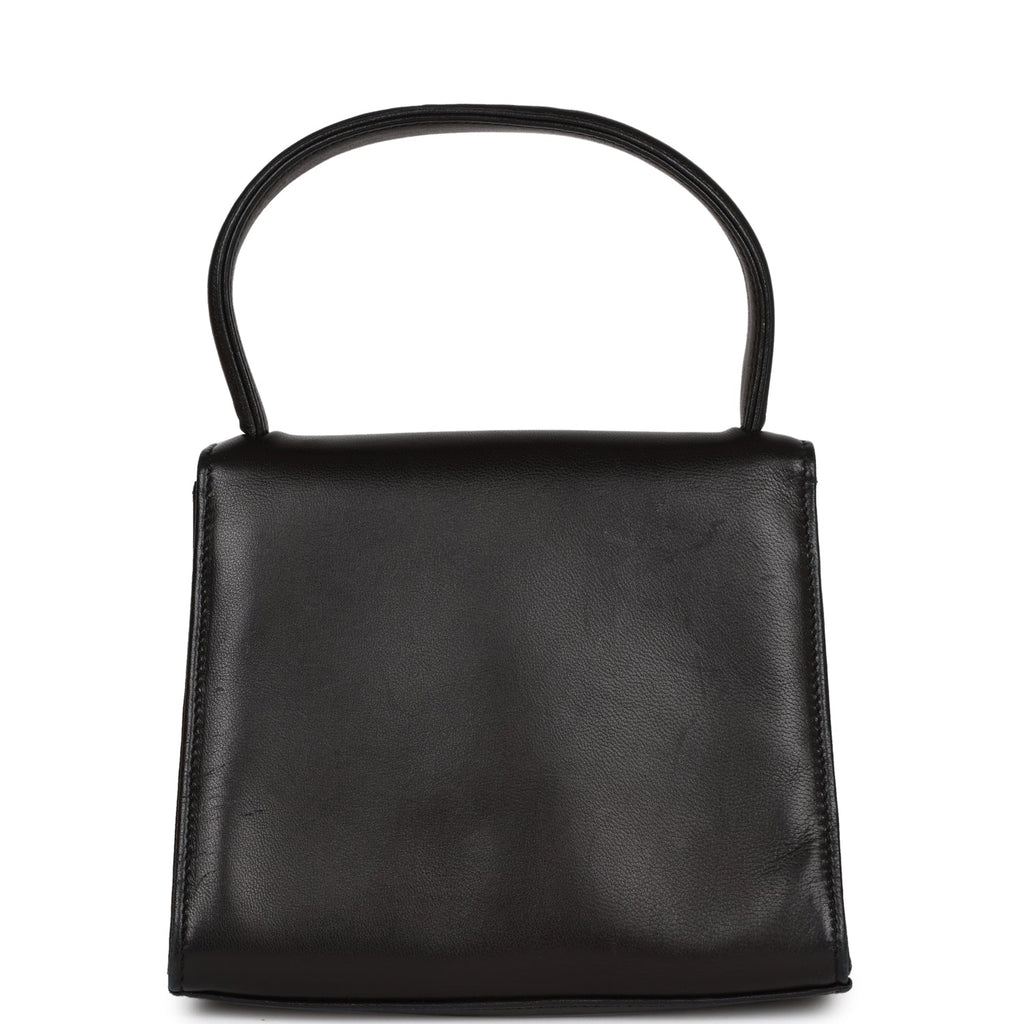 Chanel Vintage Flap Bag with Top Handle Black Lambskin Gold Hardware