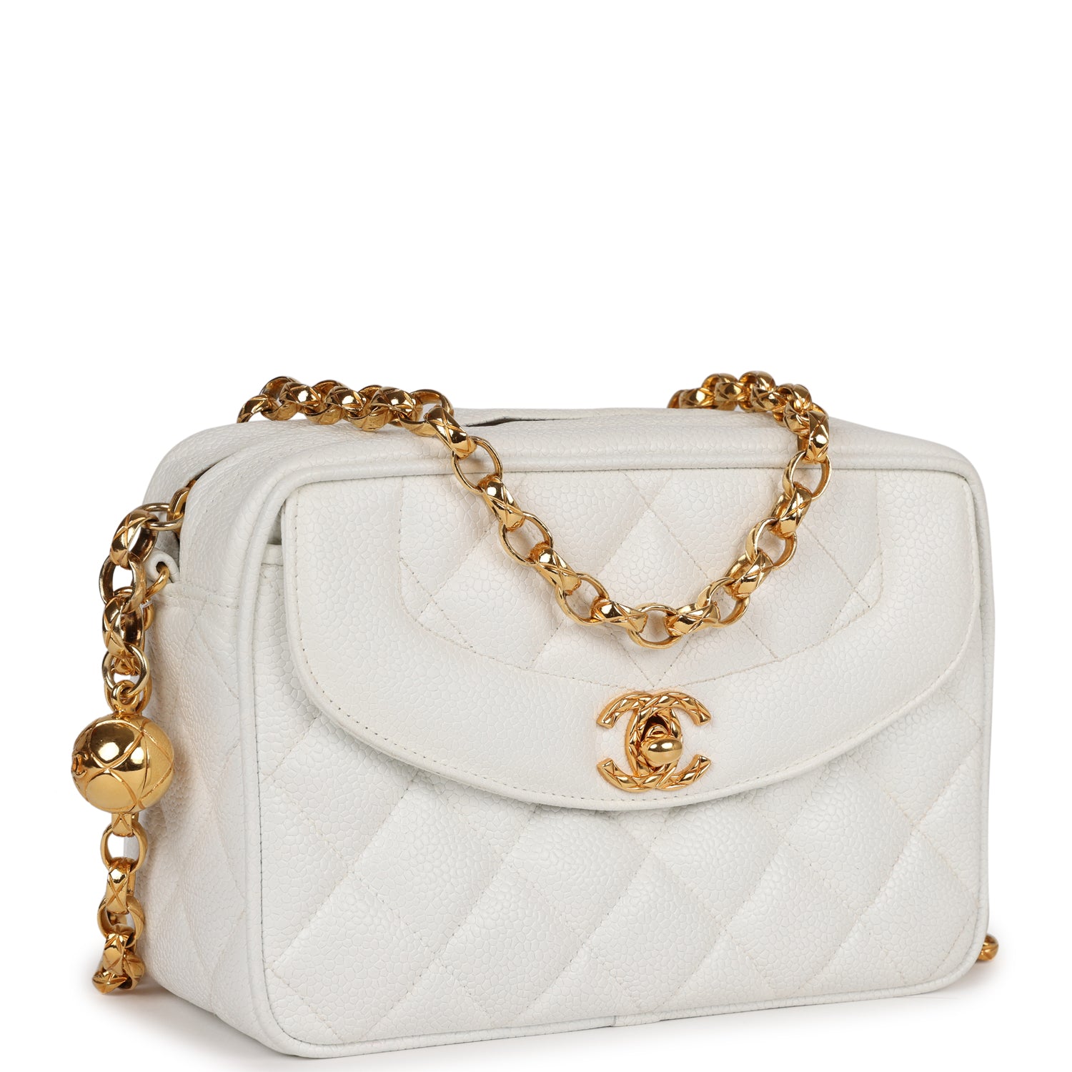 Chanel Vintage Camera Bag White Caviar Gold Hardware