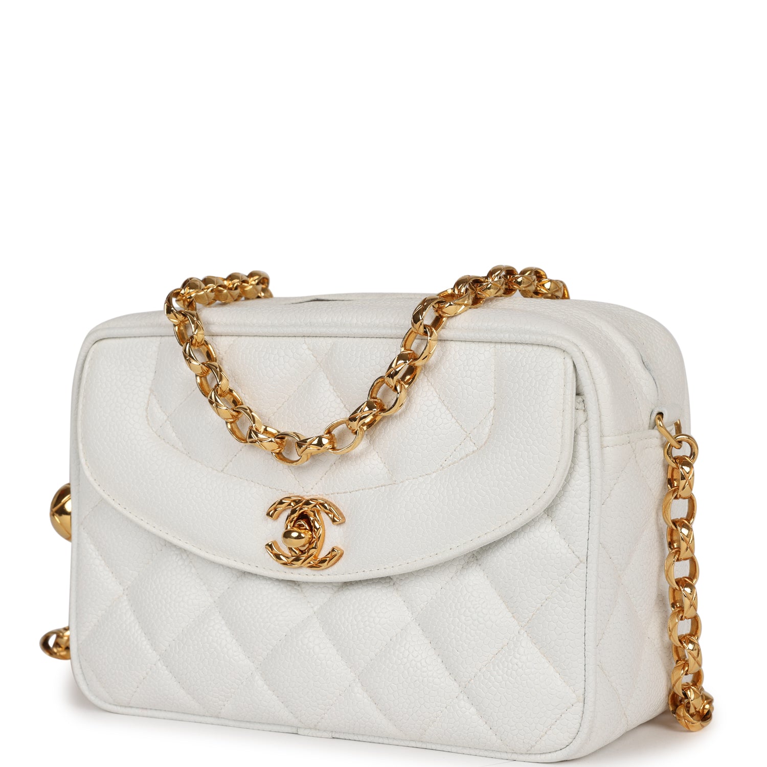 Chanel Vintage Camera Bag White Caviar Gold Hardware
