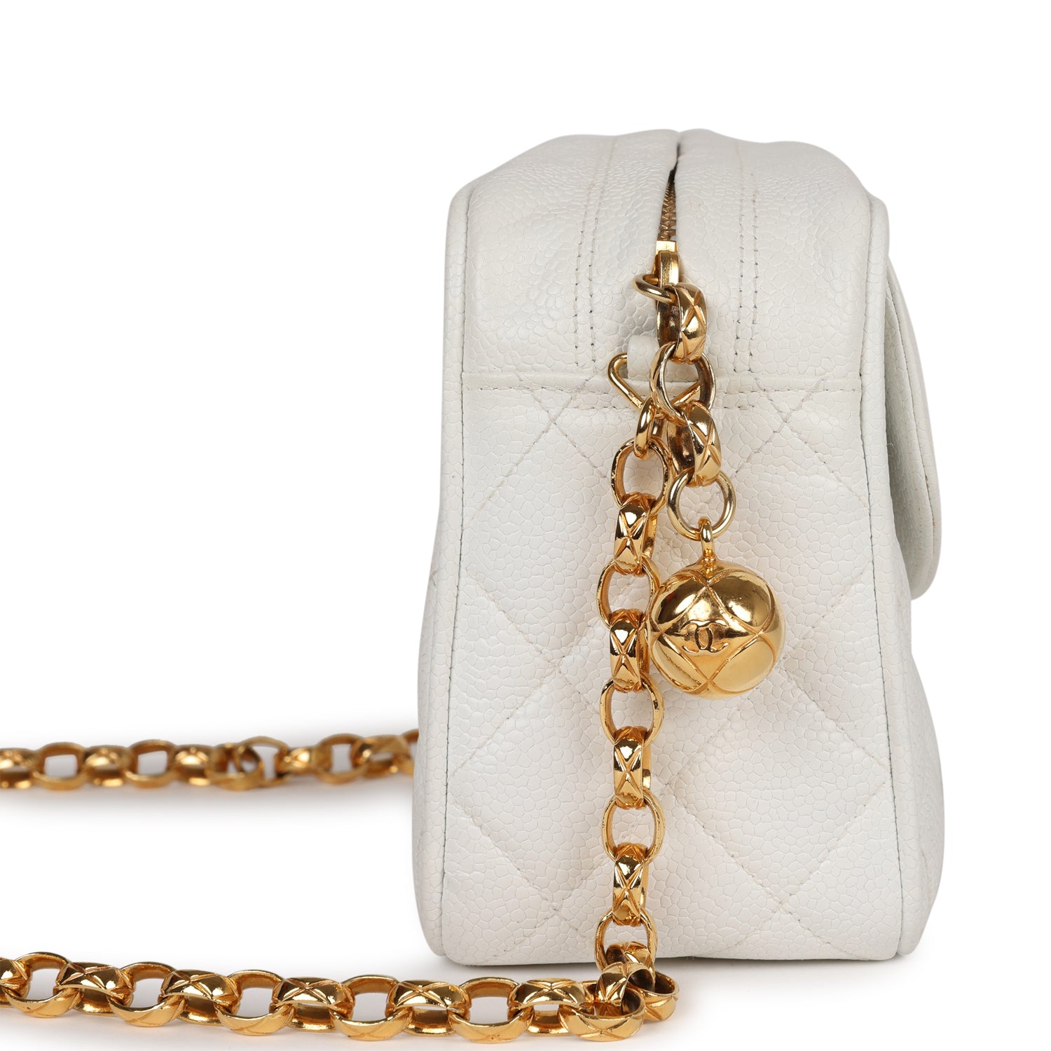 Chanel Vintage Camera Bag White Caviar Gold Hardware