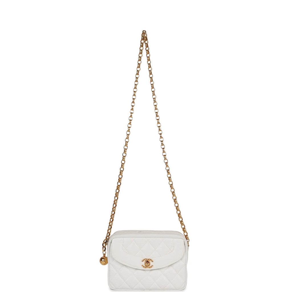 Chanel Vintage Camera Bag White Caviar Gold Hardware