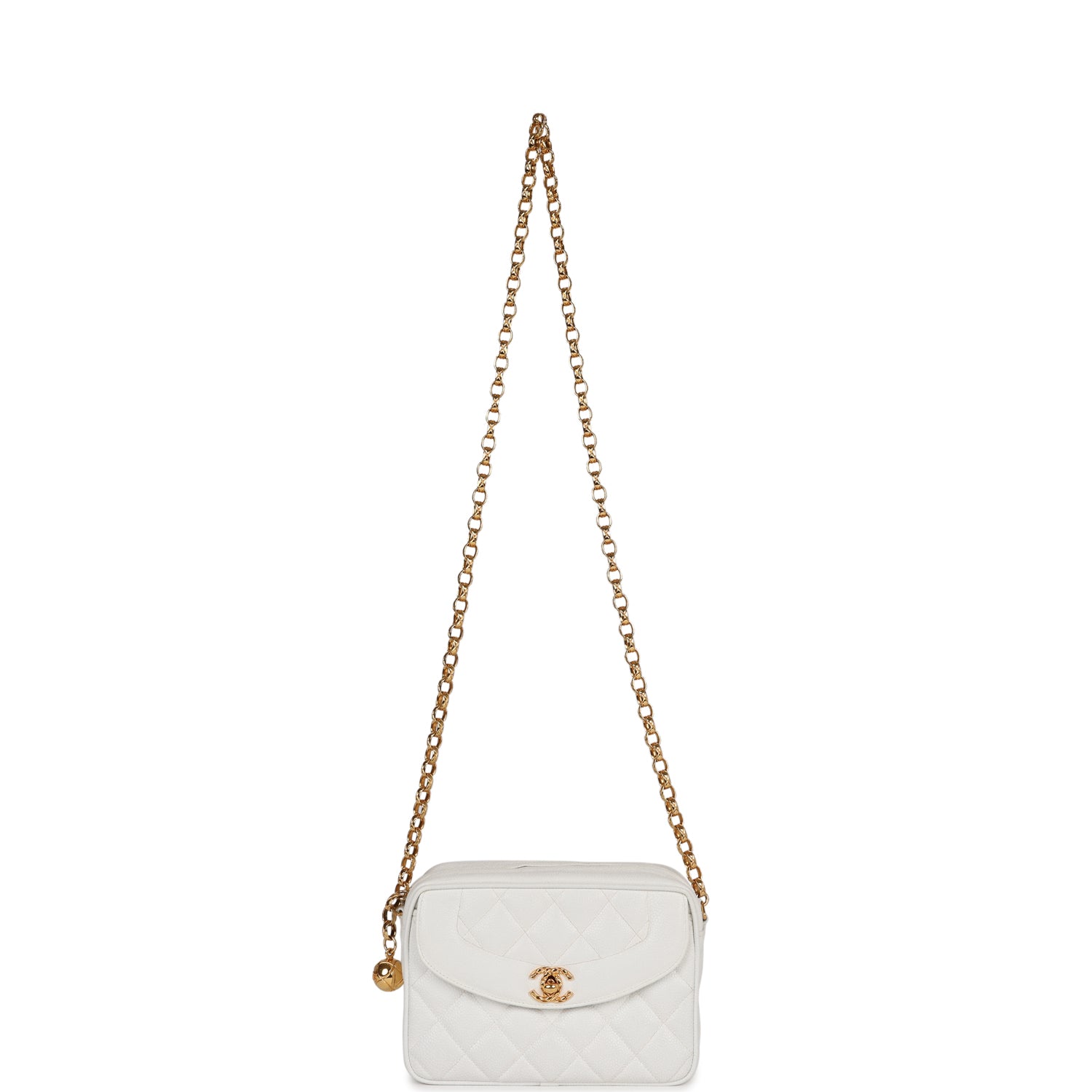 Chanel Vintage Camera Bag White Caviar Gold Hardware