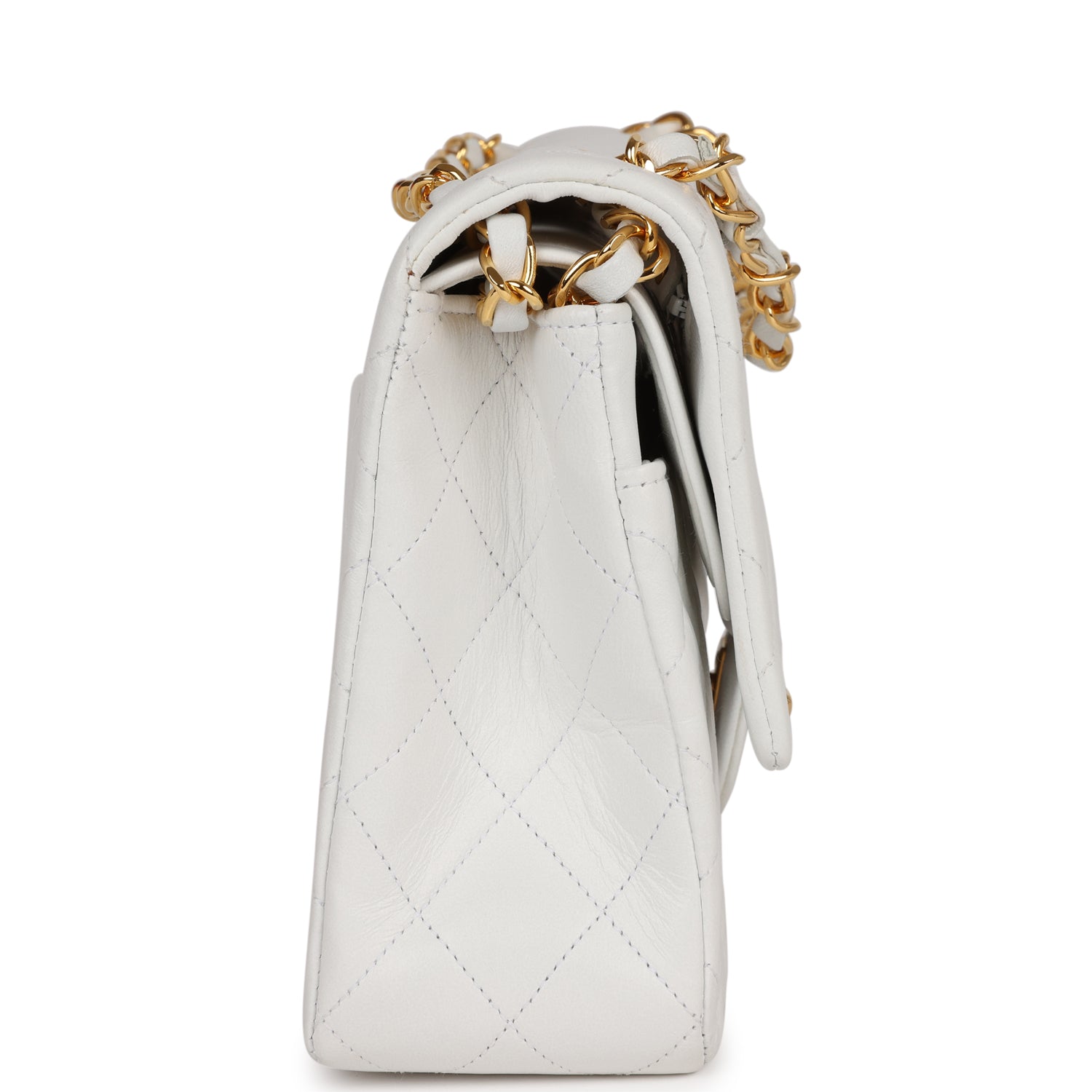 Chanel Vintage Medium Classic Double Flap Bag White Lambskin Gold Hardware