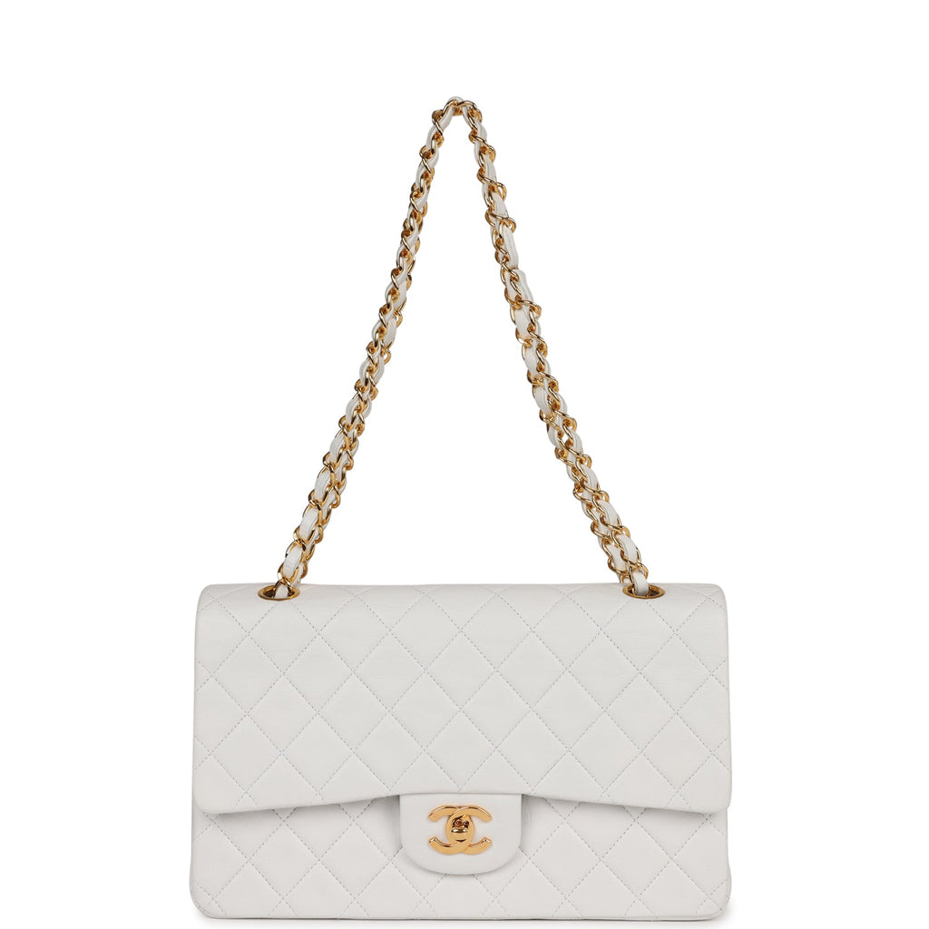Chanel Vintage Medium Classic Double Flap Bag White Lambskin Gold Hardware