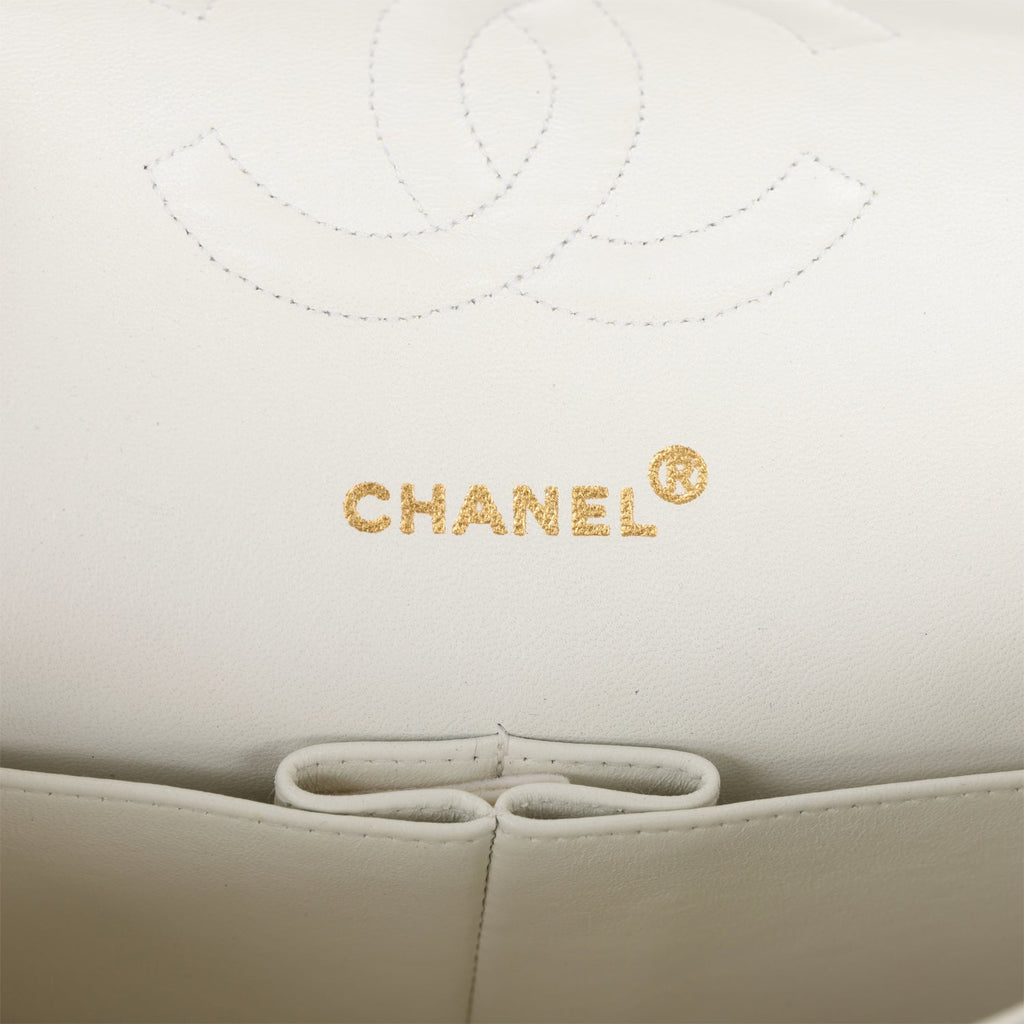 Chanel Vintage Medium Classic Double Flap Bag White Lambskin Gold Hardware