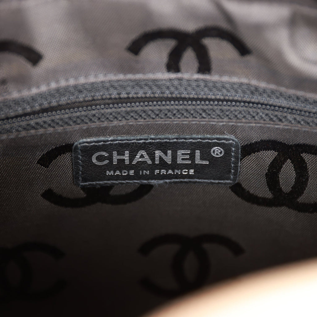 Chanel Vintage Cambon Bowler Bag Beige and Black Calfskin Silver Hardware