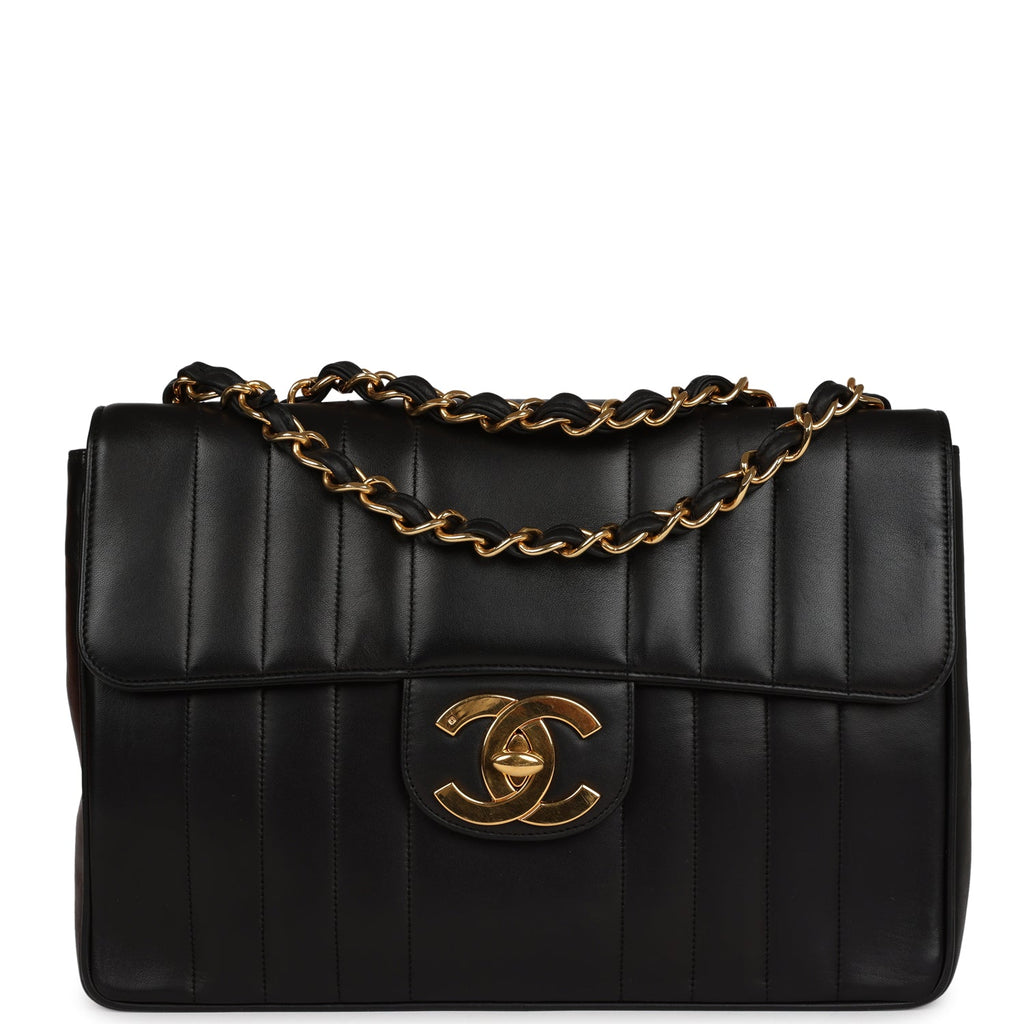 Chanel Vintage Mademoiselle XL Jumbo Single Flap Black Lambskin Gold Hardware